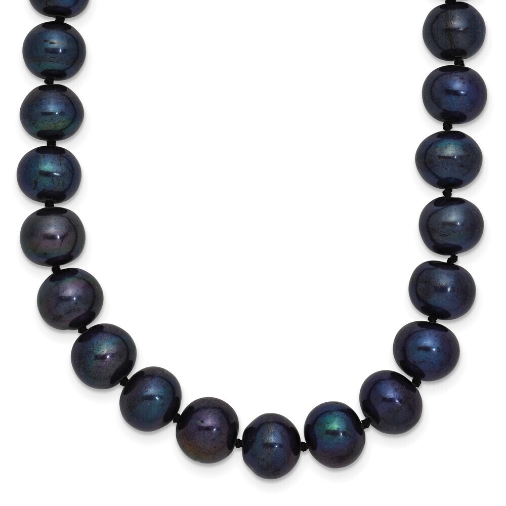 Kazi Luxury Sterling Silver Rhod-plated 8-9mm Black FWC Pearl Necklace